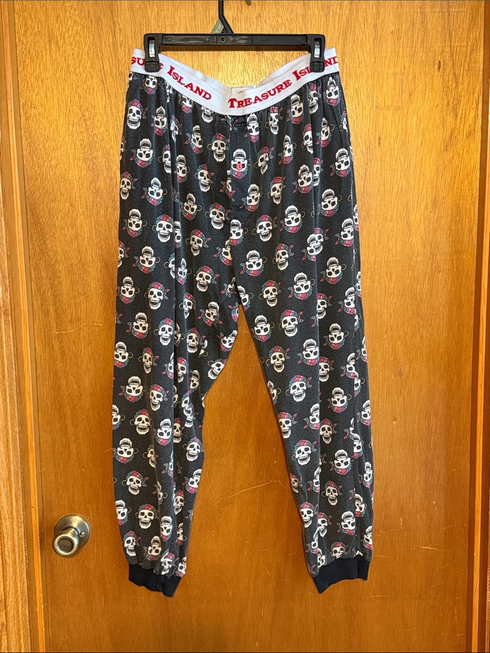 Unisex Black Pirate Skull Print Lounge Pajama Pants Treasure Island M-S W-M